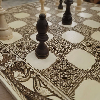 Spanish Tiles Chess Board - White & Brown - Tournament Size