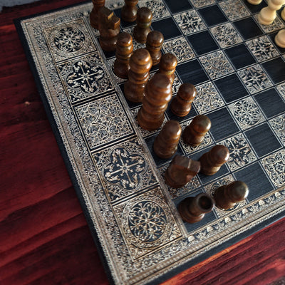 Black & Silver Mini Chess Board Wood - A5 Size