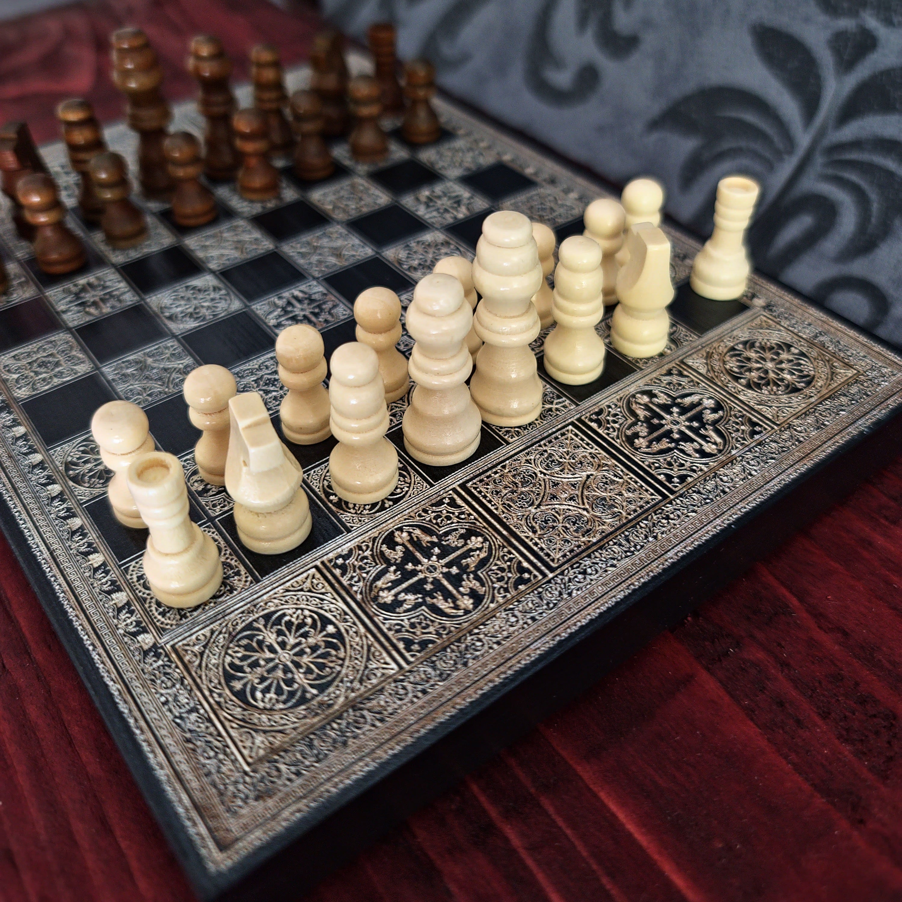 Black & Silver Mini Chess Board Wood - A5 Size