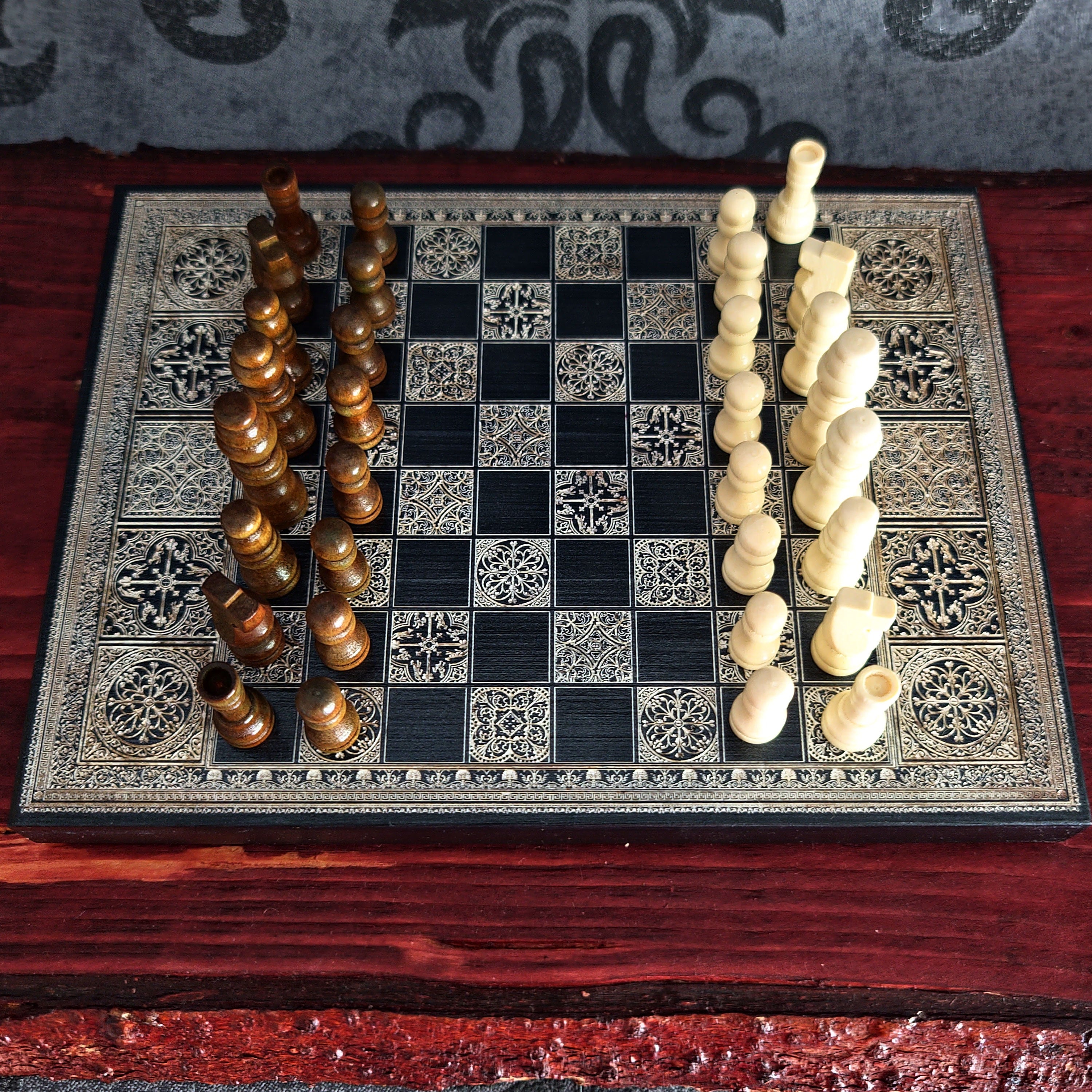 Black & Silver Mini Chess Board Wood - A5 Size