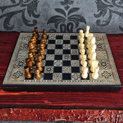 Black & Silver Mini Chess Board Wood - A5 Size