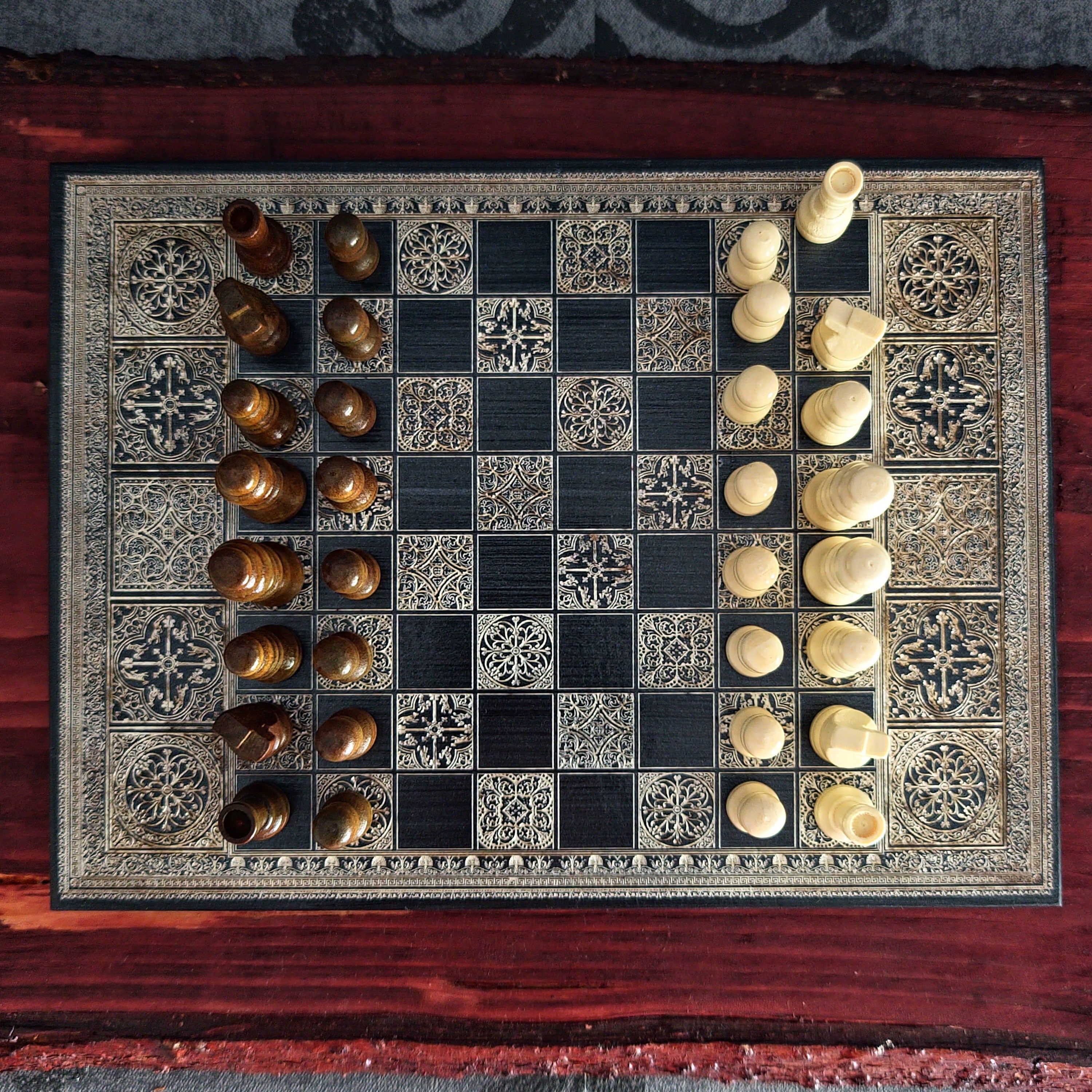 Black & Silver Mini Chess Board Wood - A5 Size