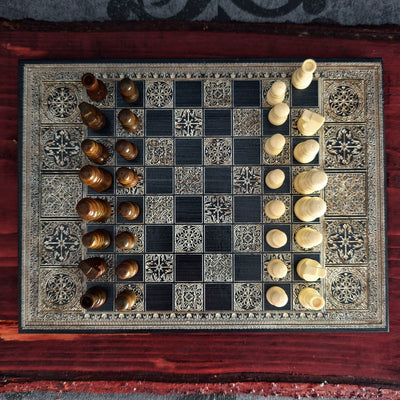 Black & Silver Mini Chess Board Wood - A5 Size