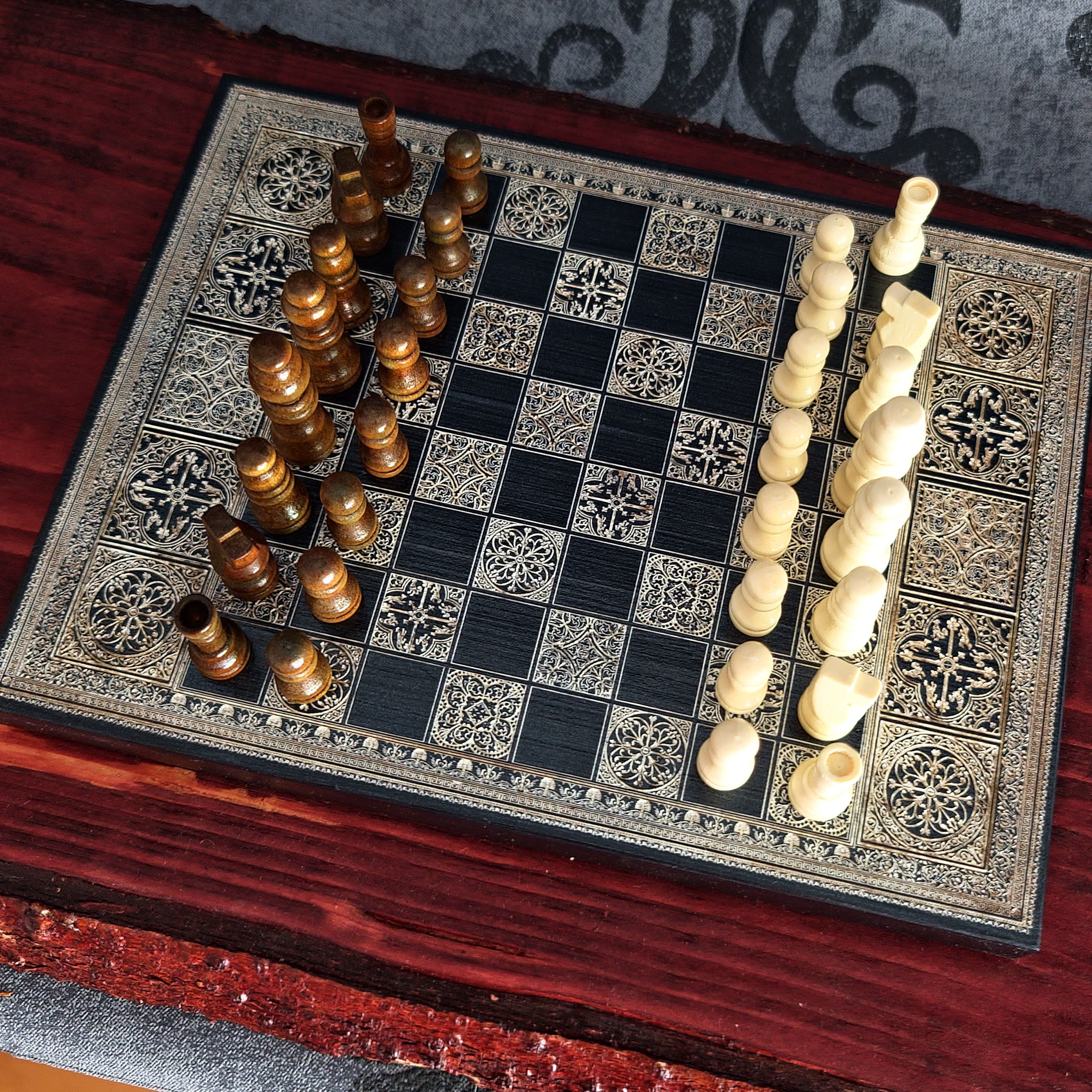 Black & Silver Mini Chess Board Wood - A5 Size