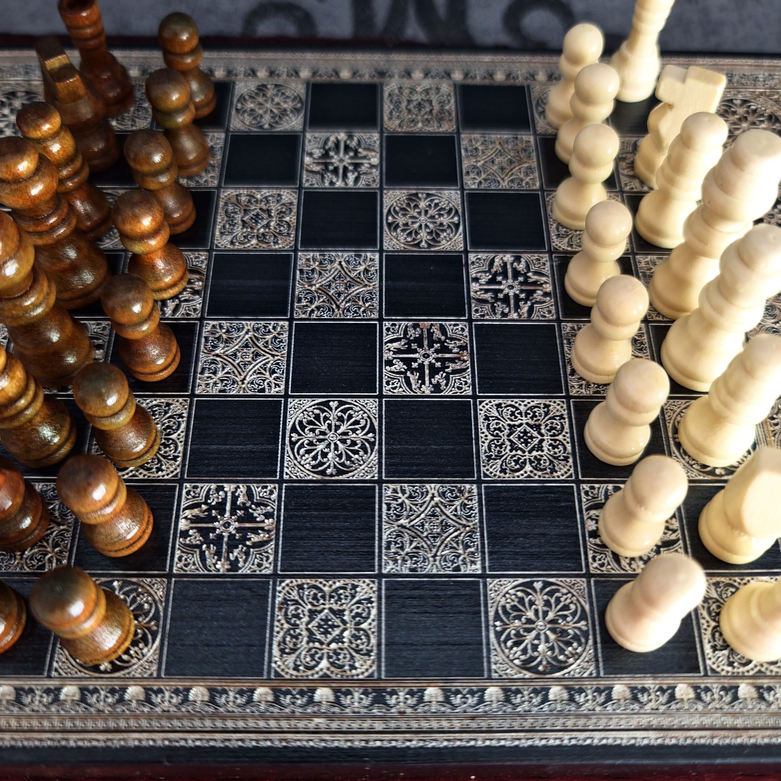 Black & Silver Mini Chess Board Wood - A5 Size