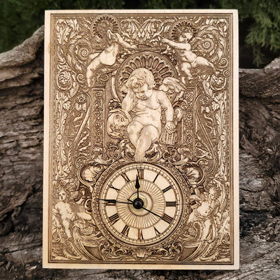 Handmade wooden artwork 'Gothic Time Real Clock Mini' – wood gift for 5 year anniversary, wedding present, gift for him or her, romantic handcrafted decor