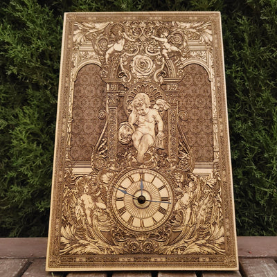 Gothic engraved wood art – gothic art, engraved wood, dark fantasy, skeleton design, artisan crafted