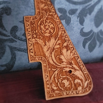 Decorative wood guitar scratchplate with floral scrollwork for Standard or Historic 59 style guitar