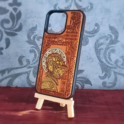 Caballero Medieval "Confesado" - Funda de Madera para Móvil - Pintada en Oro
