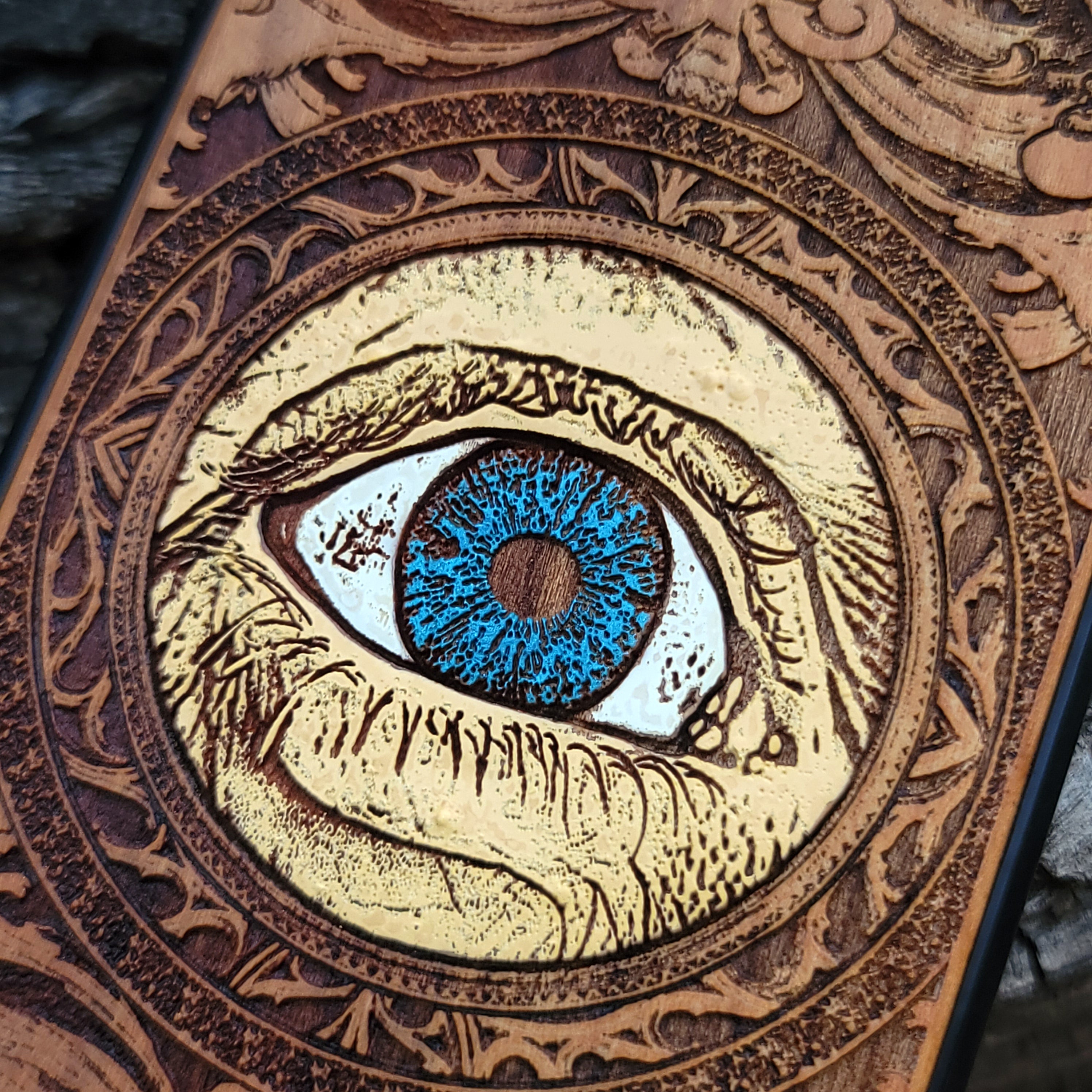 Human Eye Wood Phone Case Hand Painted