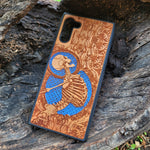 Load image into Gallery viewer, iPhone &amp; Samsung Galaxy Wood Phone Case - Human Skeleton Blue Gothic Pattern Hand Painted
