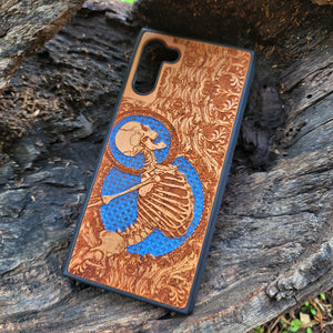 iPhone & Samsung Galaxy Wood Phone Case - Human Skeleton Blue Gothic Pattern Hand Painted