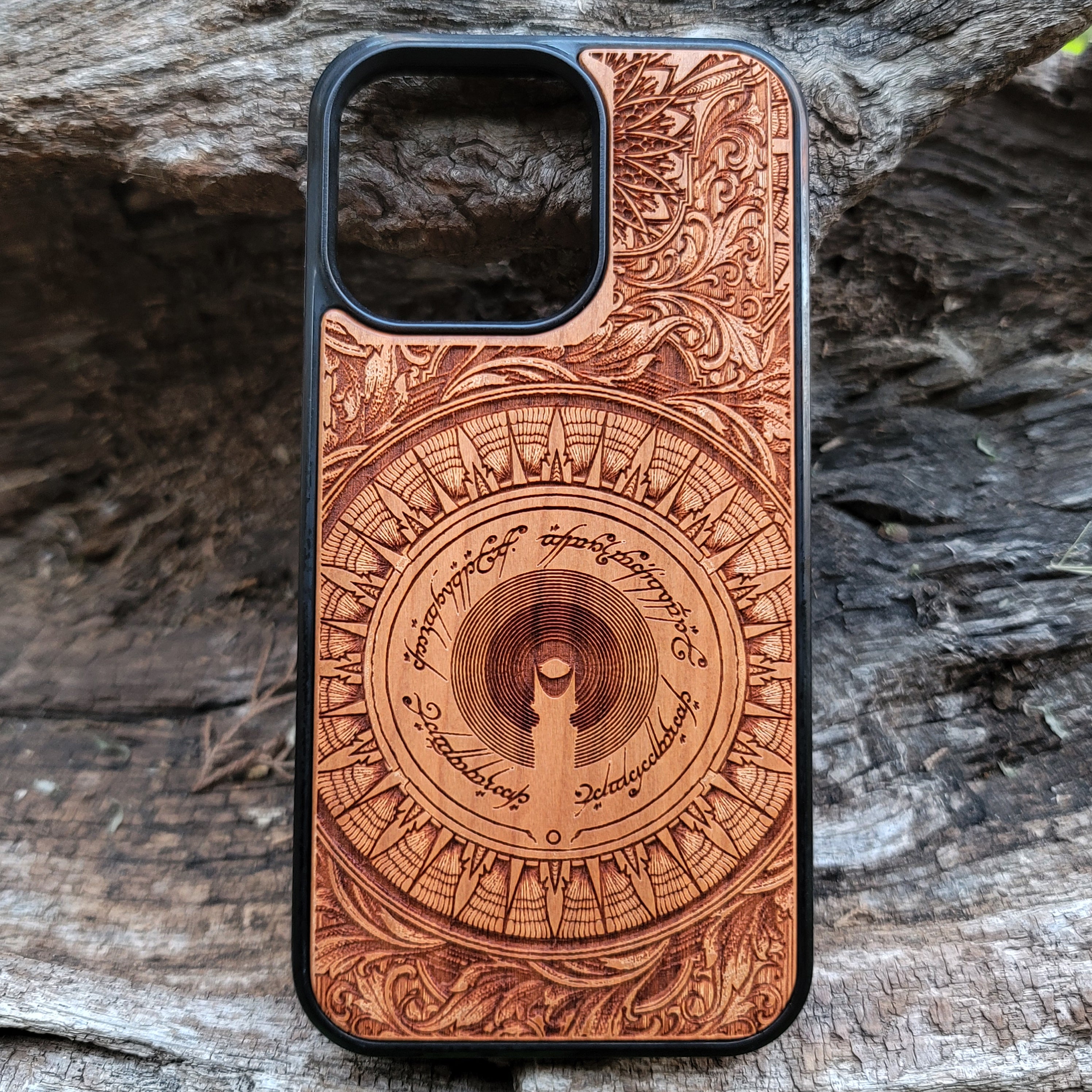 Wood Phone Case - Custom Symbol Mandala Design