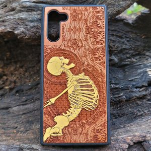 iPhone & Samsung Galaxy Wood Phone Case - Yellow Human Skeleton Gothic Pattern Hand Painted