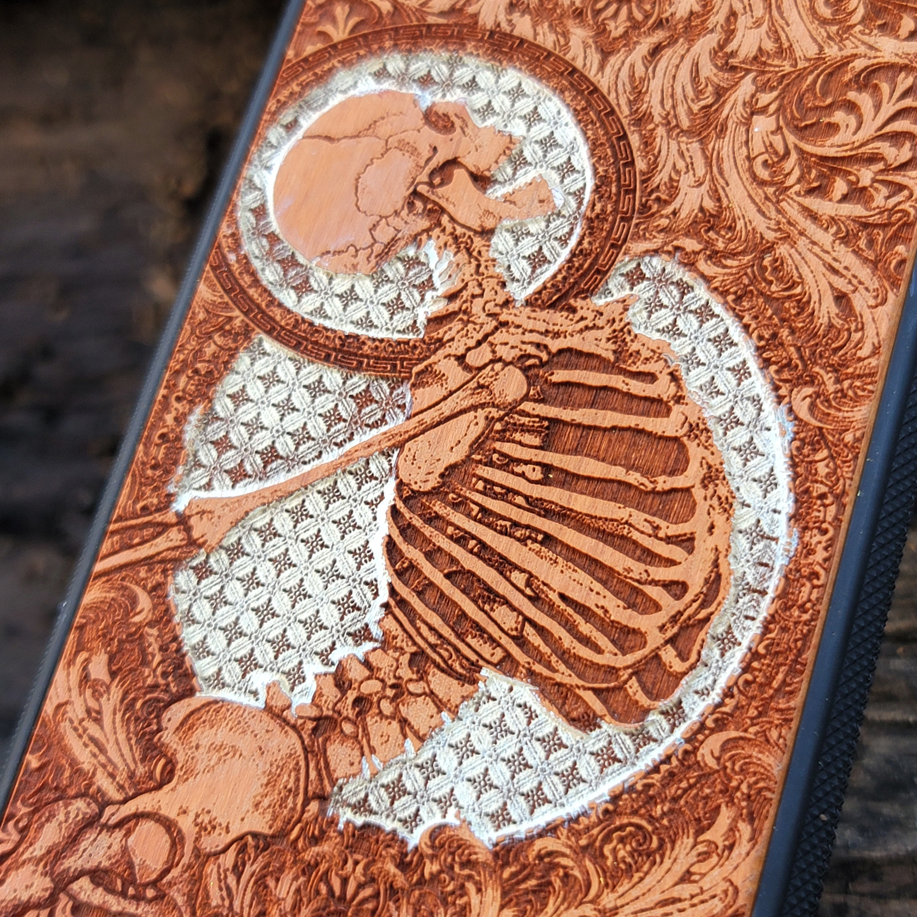 iPhone & Samsung Galaxy Wood Phone Case - Human Skeleton Stumble White Gothic Pattern Hand Painted