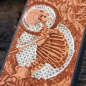 iPhone & Samsung Galaxy Wood Phone Case - Human Skeleton White Gothic Pattern Hand Painted