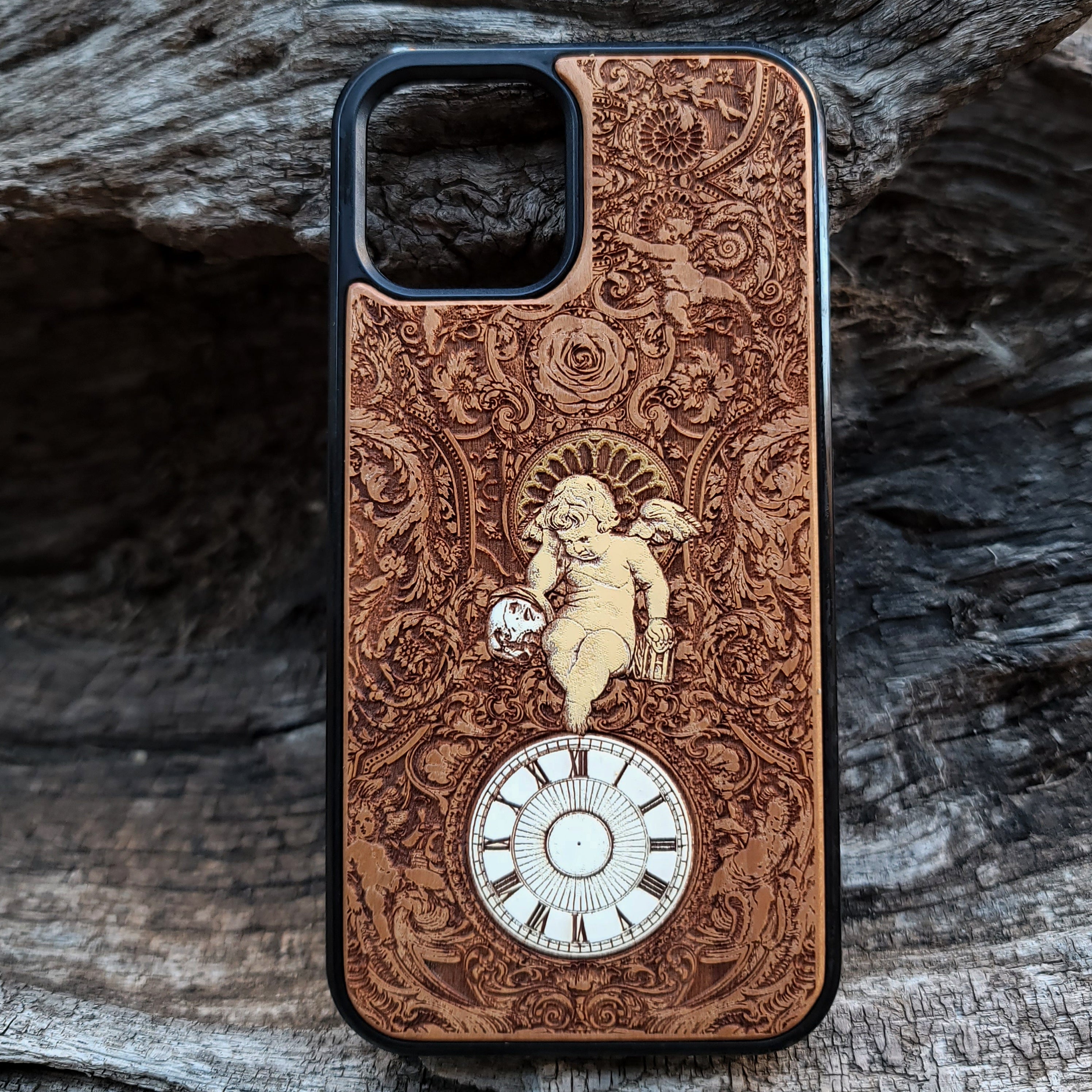 Time Clock Wood Phone Case Hand Painted