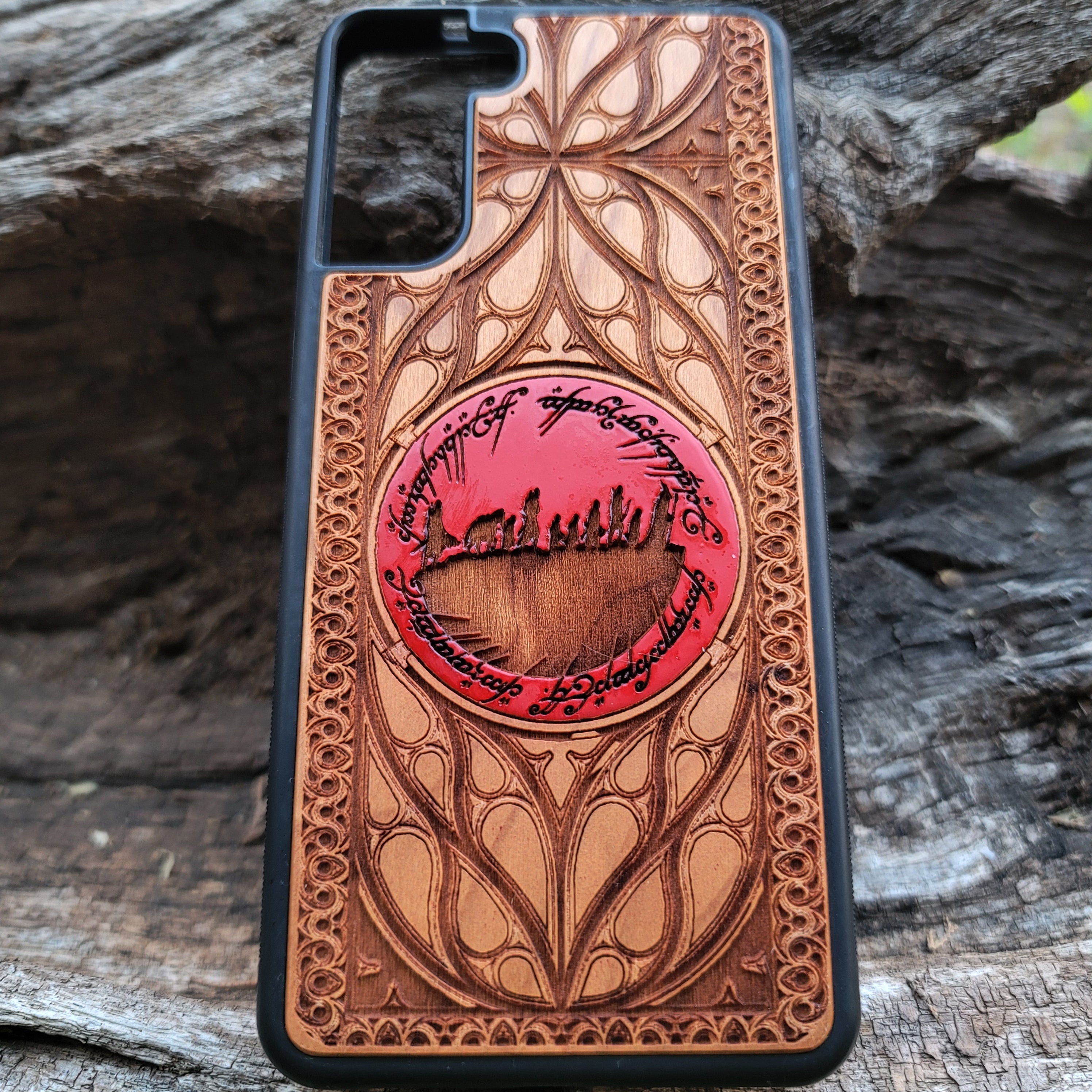 Wood Phone Case - Custom Symbol Design XXI Red Hand Painted