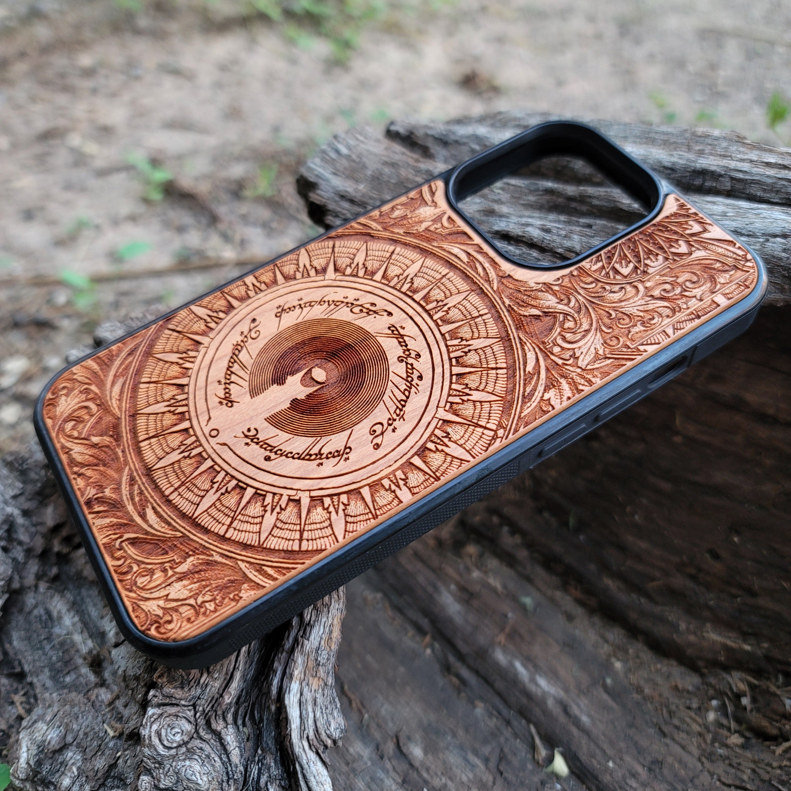 Wood Phone Case - Custom Symbol Mandala Design