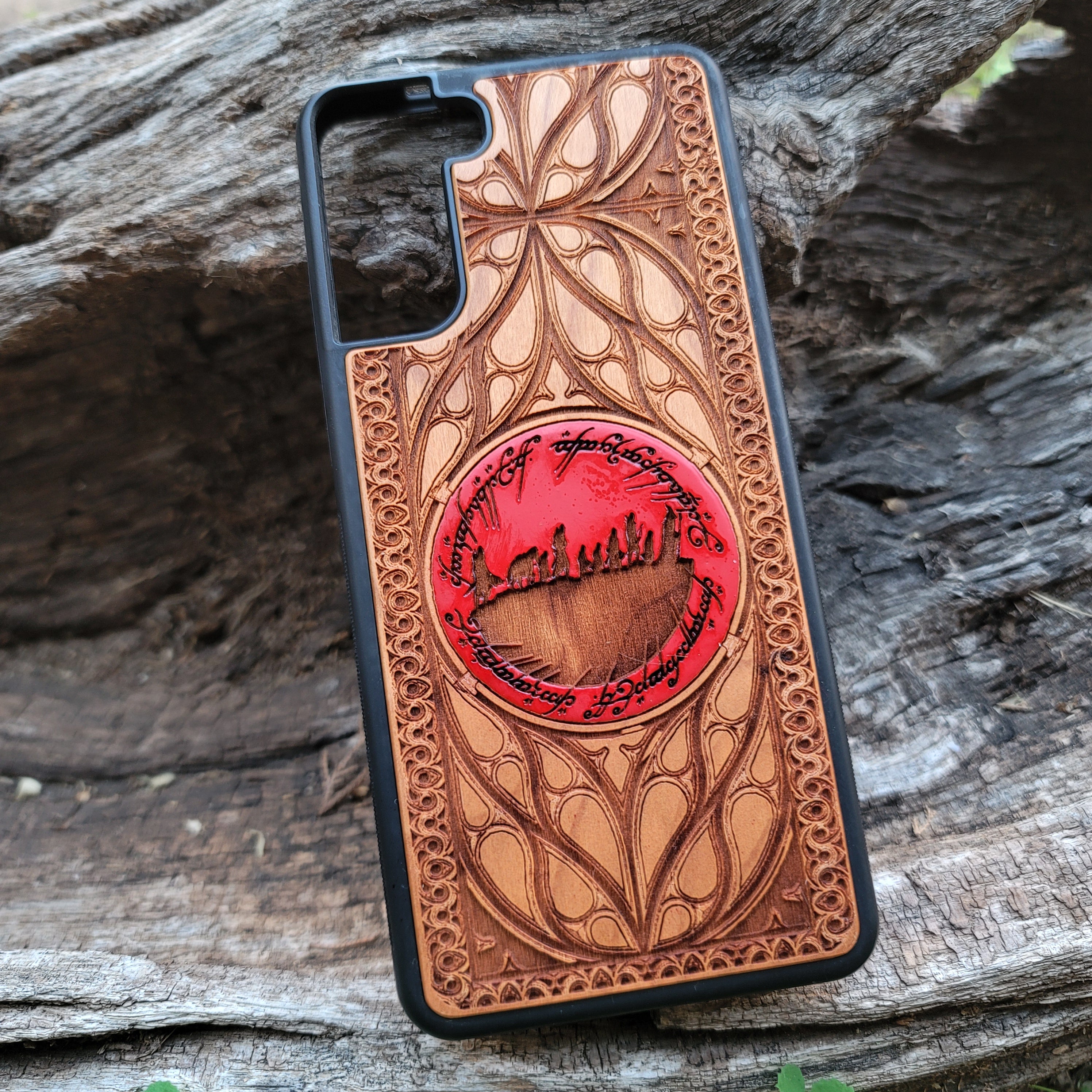 Wood Phone Case - Custom Symbol Design XXI Red Hand Painted