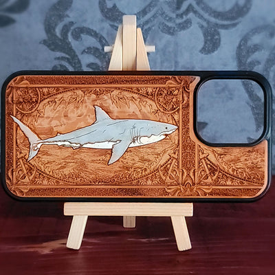 The Great White Shark Wood Phone Case Hand Painted