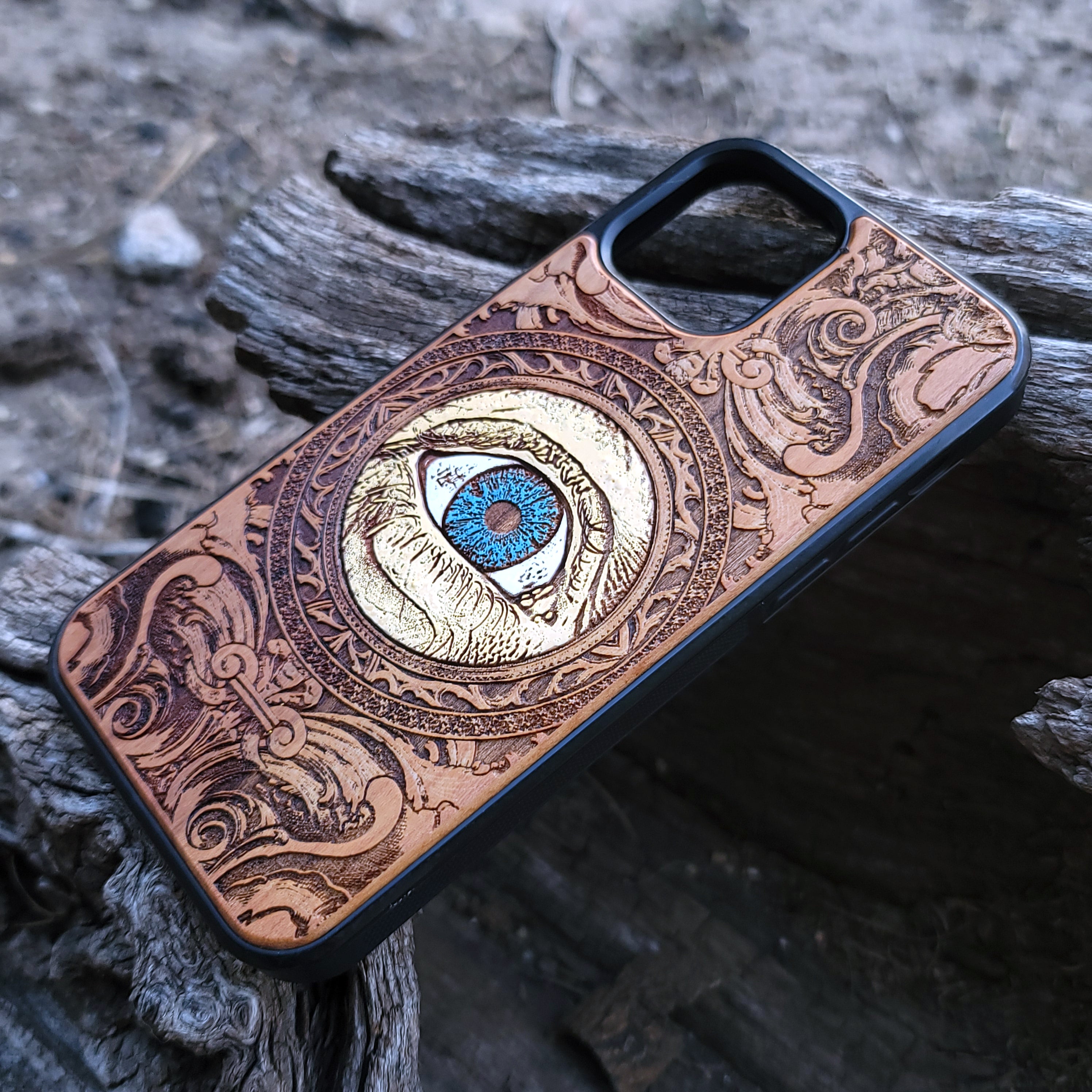 Human Eye Wood Phone Case Hand Painted