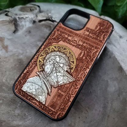 Medieval Knight "Confessed" - Wood Phone Case - Silver Painted