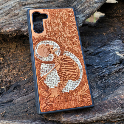 iPhone & Samsung Galaxy Wood Phone Case - Human Skeleton Stumble White Gothic Pattern Hand Painted