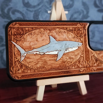 The Great White Shark Wood Phone Case Hand Painted