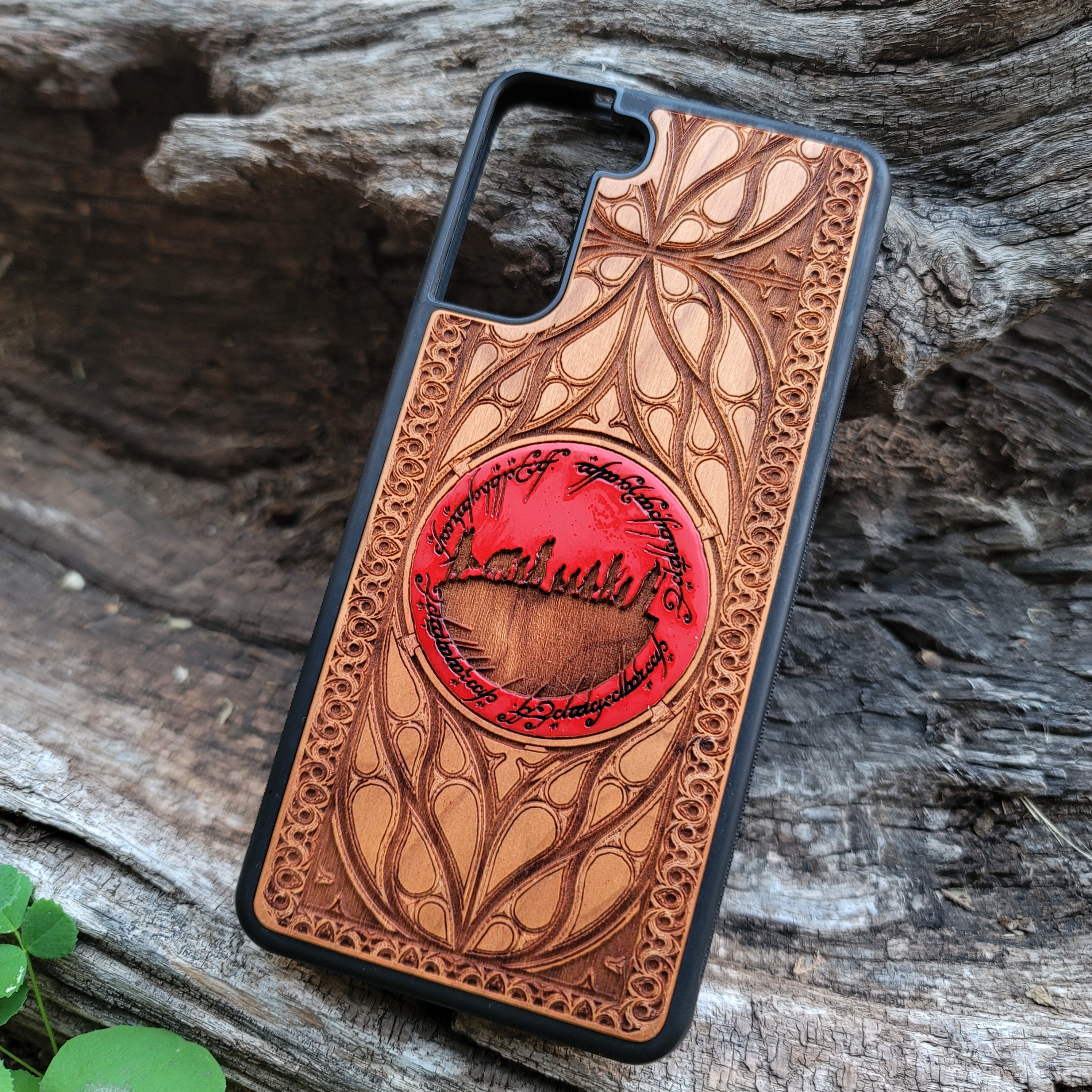 Wood Phone Case - Custom Symbol Design XXI Red Hand Painted