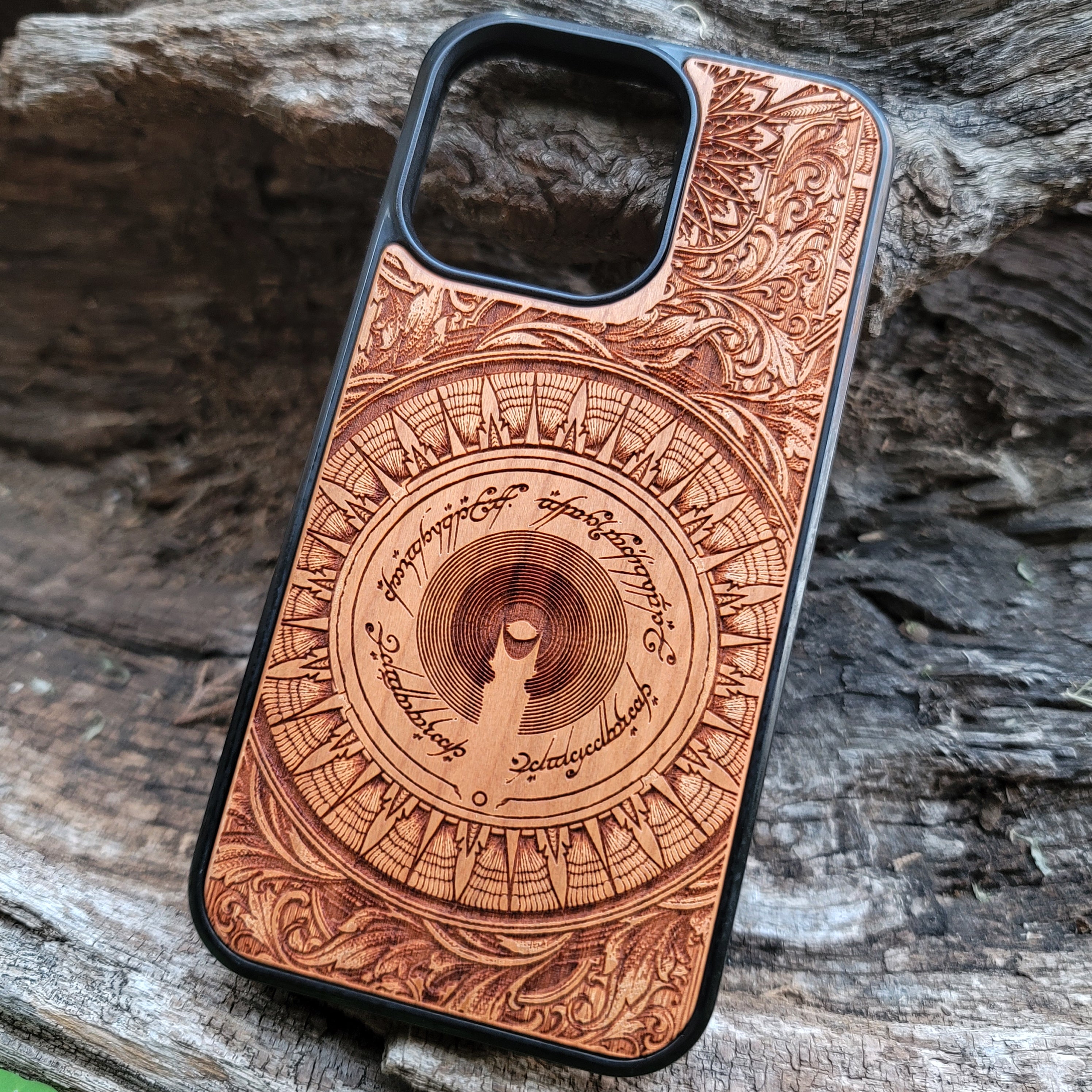 Wood Phone Case - Custom Symbol Mandala Design