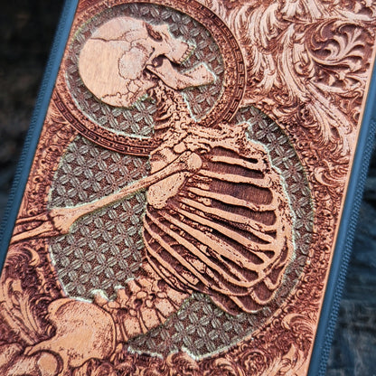 iPhone & Samsung Galaxy Wood Phone Case - Human Skeleton Stumble Gold Gothic Pattern Hand Painted