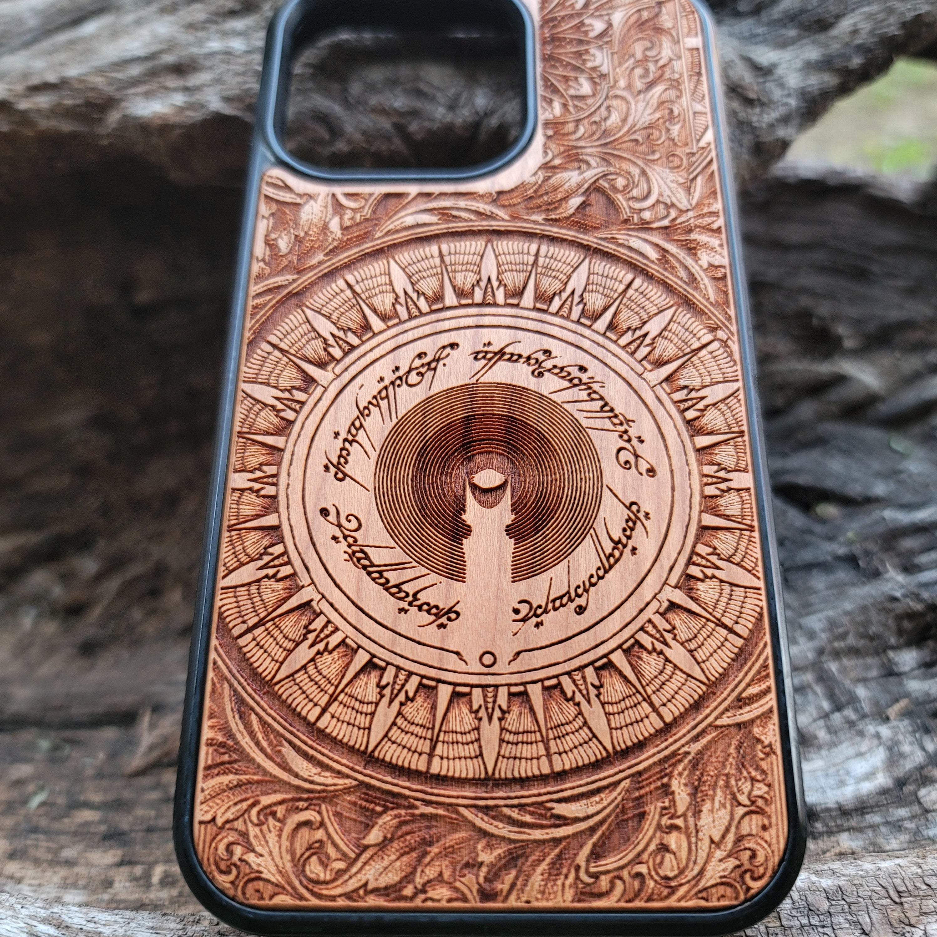 Wood Phone Case - Custom Symbol Mandala Design