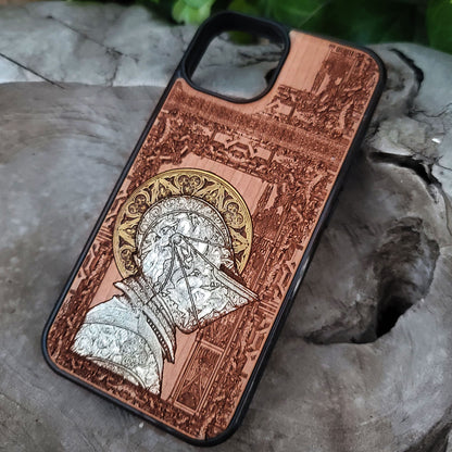 Medieval Knight "Confessed" - Wood Phone Case - Silver Painted