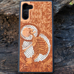 iPhone & Samsung Galaxy Wood Phone Case - Human Skeleton White Gothic Pattern Hand Painted