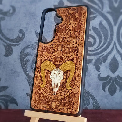 Baphomet engraved wooden phone case for iPhone Galaxy and Pixel