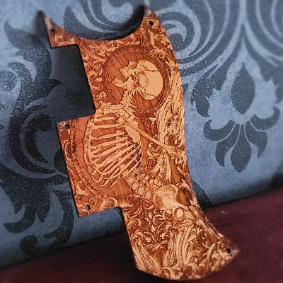 Gothic skeleton wood pickguard for SG style electric guitar with mounting holes