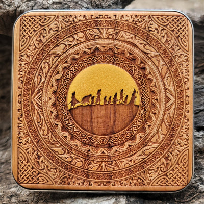 Hand-painted wireless charger with Fellowship of the Ring symbols.