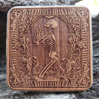 Handcrafted wireless charger featuring gothic Pray imagery.