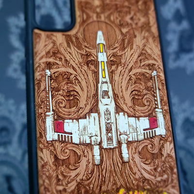 xwing ship star wars wood phone case hand painted for iphone and samsung galaxy