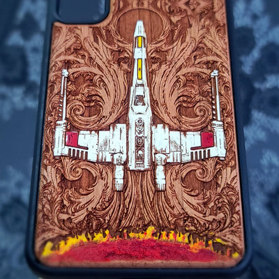 xwing ship star wars wood phone case hand painted for iphone and samsung galaxy