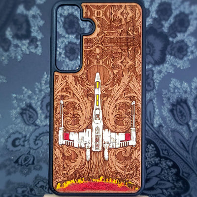 xwing ship star wars wood phone case hand painted for iphone and samsung galaxy