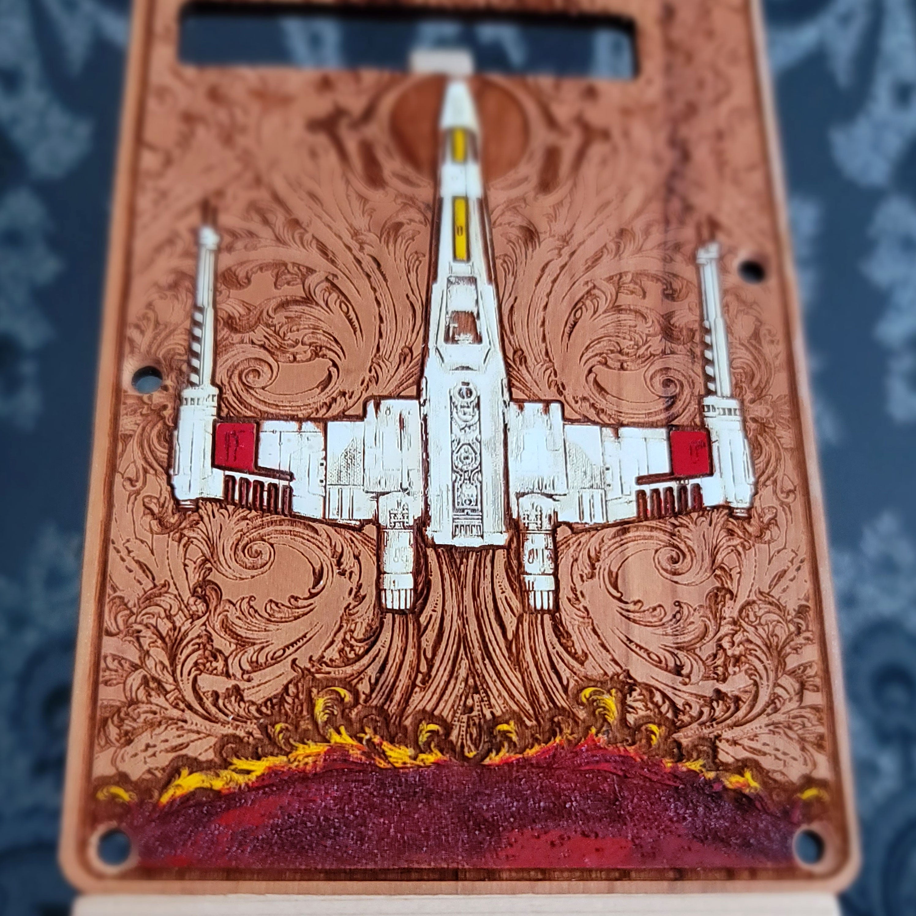 Xwing tremolo guitar laser engraved and hand painted