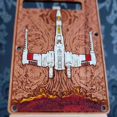 Xwing tremolo guitar laser engraved and hand painted