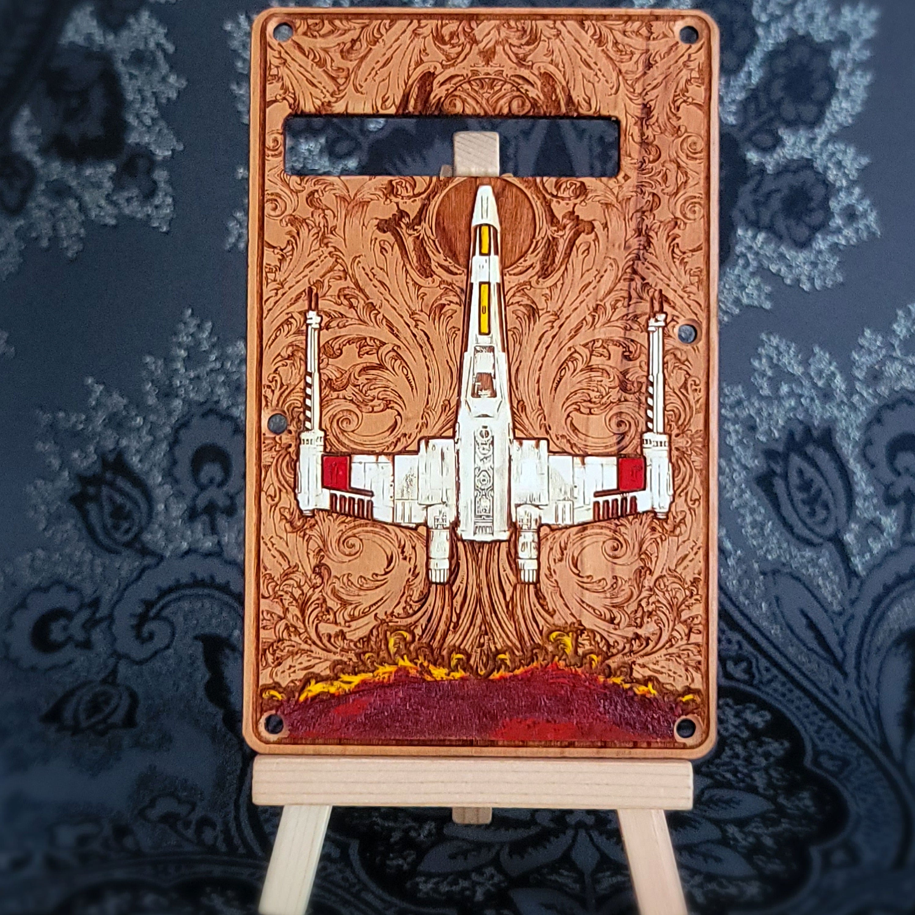 Xwing tremolo guitar laser engraved and hand painted