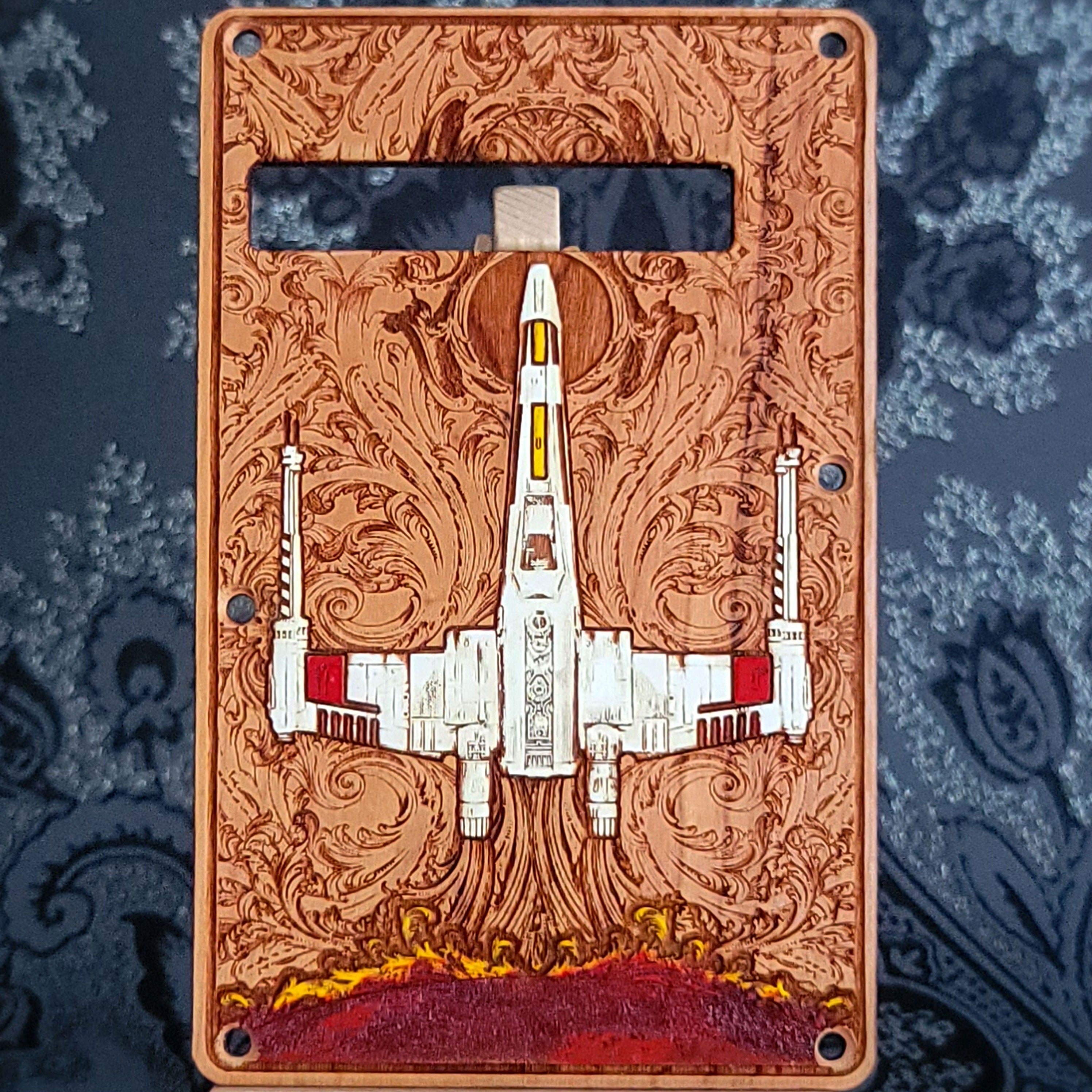 Xwing tremolo guitar laser engraved and hand painted