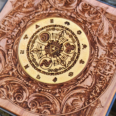 Overhead view of the Sheikah Eye symbol on Zelda wireless charger.