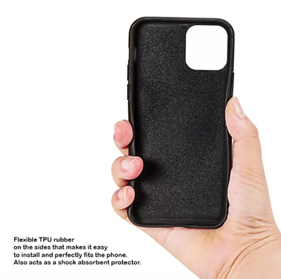 Hell Gate II wooden phone case featuring detailed gothic engravings, perfect for iPhone & Samsung Galaxy. Ideal for dark fantasy fans seeking a custom, protective phone cover.