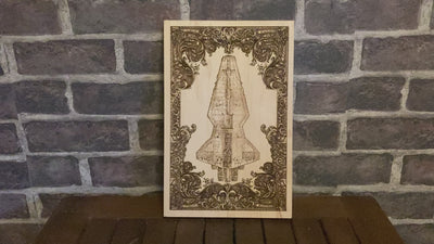 Unique Star Wars gift - wooden engraved starship art for home & office.