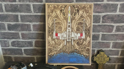 X-Wing ship engraved on wood – ideal 5-year anniversary gift